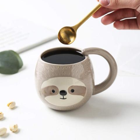 Tasse créative en céramique 400ML, tasse de café, de lait et d'animaux, tasse à motifs d'animaux, mignon, yeux fermés, paresseux, pour bureau, personnalité ► Photo 1/1