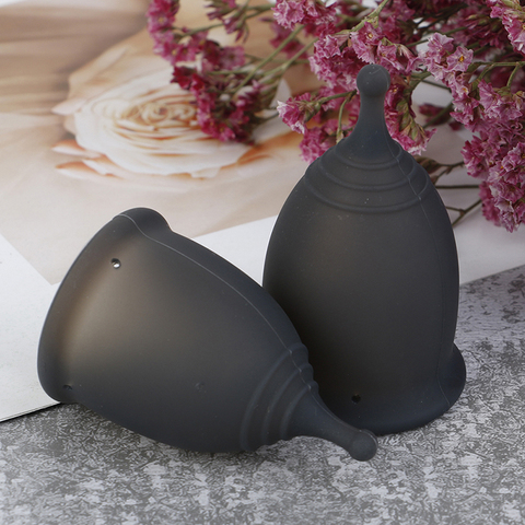 Coupe en Silicone réutilisable noir menstruel médical dame coupe collecteur menstruel couleur noire coupe menstruelle pour les femmes hygiène féminine ► Photo 1/6