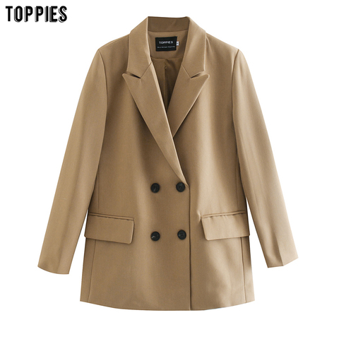 TOPPIES 2022 femmes longue blazer double boutonnage costume veste ample surdimensionné manteau couleur unie formel blazer ► Photo 1/5