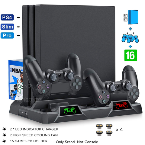 PS4/Pro/mince Console ventilateur de refroidissement support manette Station de charge jeux disques stockage pour Station de jeu PS 4 accessoires ► Photo 1/6