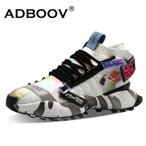 ADBOOV – baskets montantes en tricot pour hommes, chaussures décontractées respirantes, Sneakers épaisses ► Photo 1/6