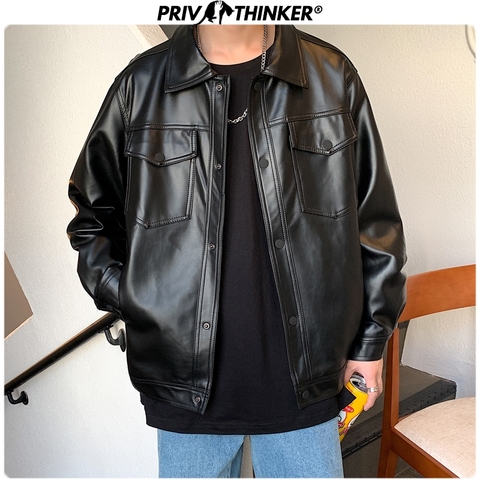 Privathinker blouson en similicuir homme surdimensionné noir, Streetwear, doux, Hip Hop, 2022 ► Photo 1/6