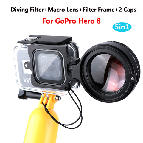 Étui étanche Original pour GoPro Hero 8/Hero 9, 58mm 16x HD Macro objectif + rouge/violet, adaptateur de filtre de plongée, capuchon d'objectif annulaire ► Photo 1/6