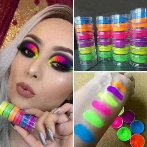 Fards à paupières en poudre, pigments néon, phosphoreux, fluorescents, pour manucure et Nail Art, avec Paillettes, décoration ► Photo 1/6