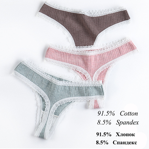 Culotte string Sexy en coton pour femmes, sous-vêtements à la mode, Lingerie douce, taille basse, couleur unie, 3, pièces/ensemble ► Photo 1/6