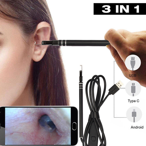 Otoscope auriculaire 3 en 1 mégapixels, caméra d'inspection, Endoscope auriculaire numérique USB, outil de nettoyage du cérumen avec 6led ► Photo 1/6