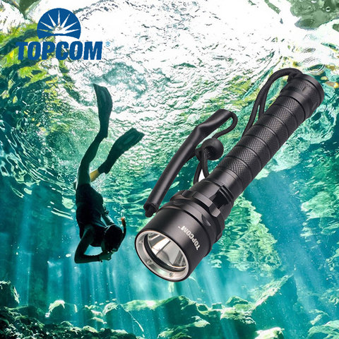 Topcom – lampe de plongée sous-marine à 50m, torche étanche avec cordon arrière, XPE XM-L2 T6, LED, blanc, jaune, rouge, UV ► Photo 1/6