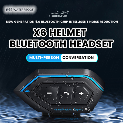 Oreillette Bluetooth X6 pour moto, appareil de communication BT pour casque, kit mains-libres stéréo pour téléphone portable 2 motocyclistes, dernière version ► Photo 1/6