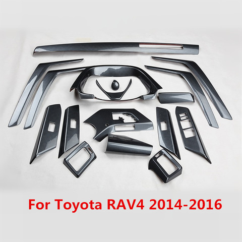 Couverture de panneau de contrôle de fenêtre de voiture imprimée en Fiber de carbone, garniture de moulage, pour Toyota RAV4 2014, 2015, 2016 ► Photo 1/6