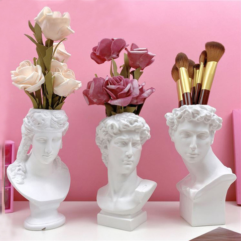 Vase de fleurs en résine, Vase de rangement pour décoration pour maison, boîte de rangement pour brosses de maquillage, décoration européenne, modèle de Sculpture, croquis, porte-stylo ► Photo 1/6