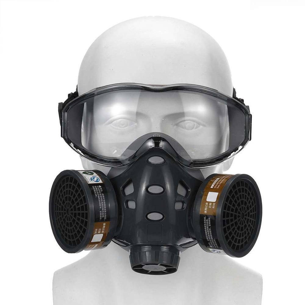 Masque anti-poussière masque de Protection à gaz complet respirateur avec filtres lunettes de sécurité équipement de Protection personnelle lavable réutilisable ► Photo 1/6
