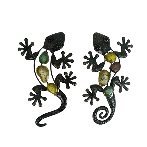 2 pièces petit mur en métal Gecko pour la décoration de la maison et du jardin Statues en plein air accessoires Sculptures Animal ► Photo 1/6