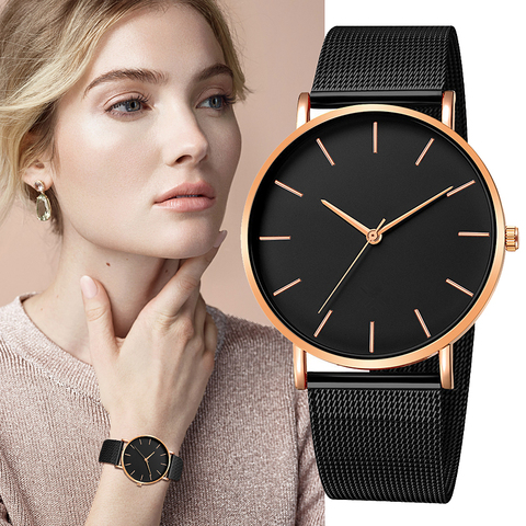 Montre à Quartz pour femmes, Simple, Bracelet en maille d'acier inoxydable, en métal, tendance, décontracté ► Photo 1/6