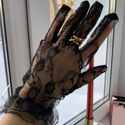 Gants Sexy en dentelle noire pour femmes, longueur de poignet, mitaines pour fête, Protection solaire, accessoires de conduite ► Photo 1/6