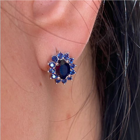 Gem's-boucles d'oreilles saphir, bleu naturel, 1,89ct, fleurs en argent Sterling 925 pur, boucles d'oreilles clous pour femmes, bijoux fins, Vintage ► Photo 1/6