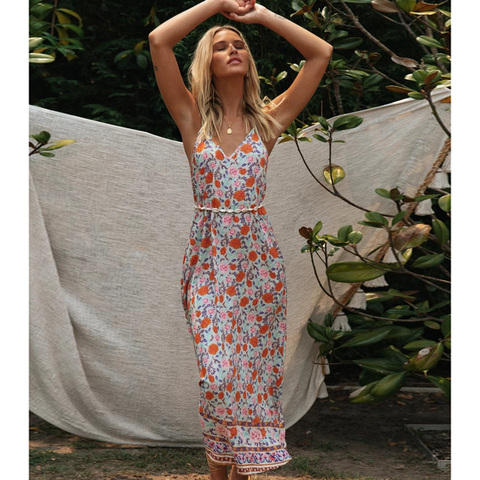 Robe mi-longue sans manche, imprimé Floral, dos nu, Sexy, Vintage, tenue de plage pour femmes, été Boho, collection 2022 ► Photo 1/6
