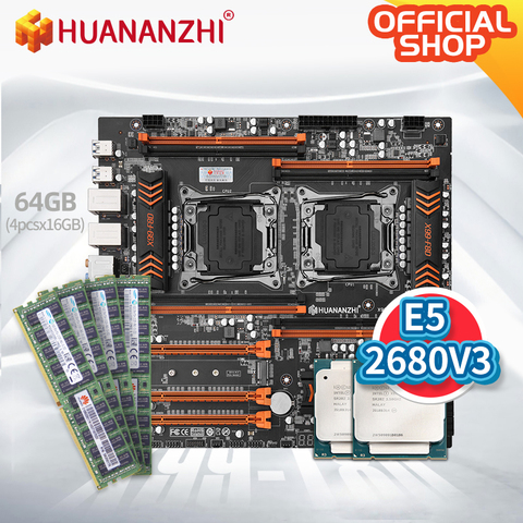 HUANANZHI – carte mère X99 F8D, Intel Dual avec Intel XEON E5 2680 V3 * 2 avec 4x16 go de mémoire DDR4 RECC, kit combo de mémoire NVME USB 3.0 ► Photo 1/1