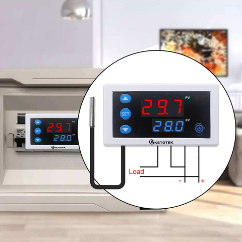 Thermostat numérique W3230 DC 12V 24V AC110V-220V avec affichage LED, sonde étanche blanche ou noire pour le refroidissement et le chauffage ► Photo 1/6