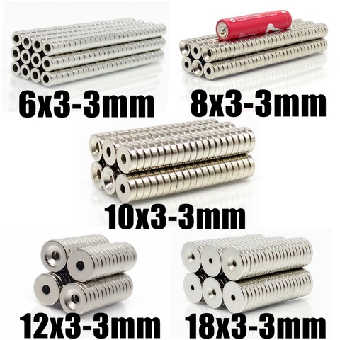 10 ~ 200 pièces 6x3 8x3 10x3 12x3 18x3 trou 3mm N35 NdFeB fraisé rond aimant Super puissant fort Permanent magnétique imane disque ► Photo 1/6