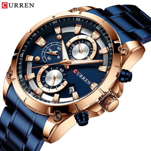 CURREN – montre-bracelet de luxe à Quartz pour homme, Design créatif, acier inoxydable, chronographe, Sport ► Photo 1/6