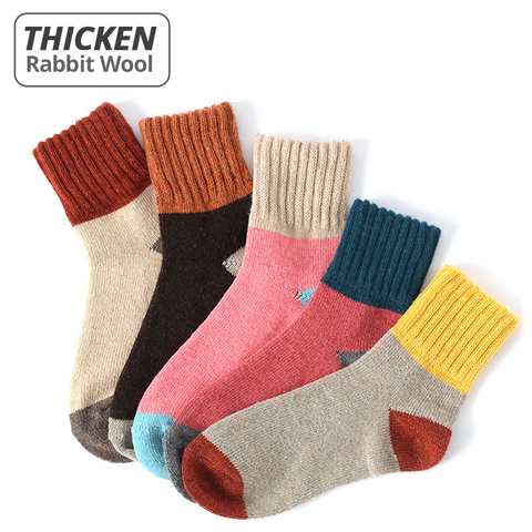 HSS – chaussettes thermiques en coton épais et chaud pour femme, 5 paires de haute qualité, Vintage, Patchwork en laine de lapin, hiver ► Photo 1/6