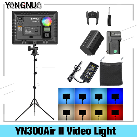 YONGNUO YN300AIR II RGB réglable caméra LED lumière vidéo en option batterie avec chargeur Kit photographie lumière + adaptateur secteur + support ► Photo 1/6