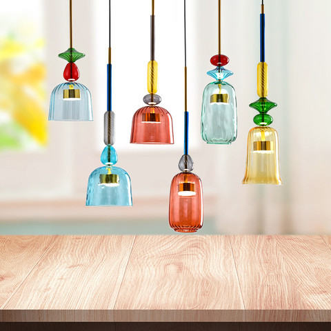 Lampe suspendue en verre avec fruits colorés, design nordique, luminaire d'intérieur, idéal pour un salon ou une cuisine, pendentif LED lampes ► Photo 1/6