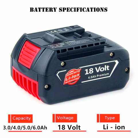 Batterie lithium-ion Rechargeable 18V, 100%/3.0/4.0/5.0 ah, pour Bosch BAT609 ► Photo 1/6