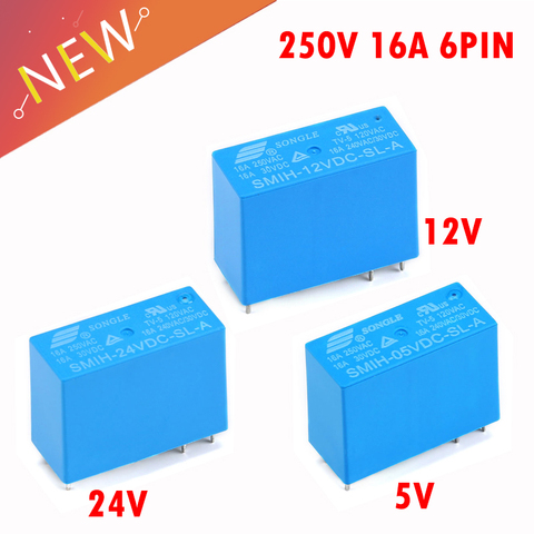 2 pcs SMIH-05VDC-SL-C SMIH-12VDC-SL-C SMIH-24VDC-SL-C 05 12 24 v Relais 250 v 16A 6PIN Un groupe de normalement ouvert ► Photo 1/5