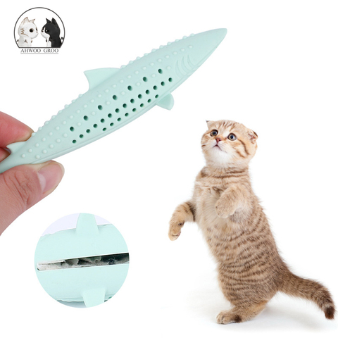 Silicone menthe poisson chat jouet animal de compagnie cataire doux propre dents brosse à dents mâcher chats jouets molaire bâton dents nettoyage chaton produits pour animaux de compagnie ► Photo 1/6