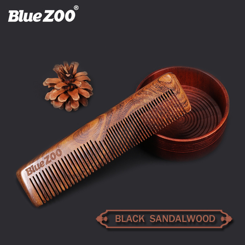 Blue Zoo – peigne en bois de santal noir et or pour hommes, soin de la tête, antistatique, Massage, soins des cheveux, sac en cuir gratuit, peigne à barbe, 8023 ► Photo 1/6