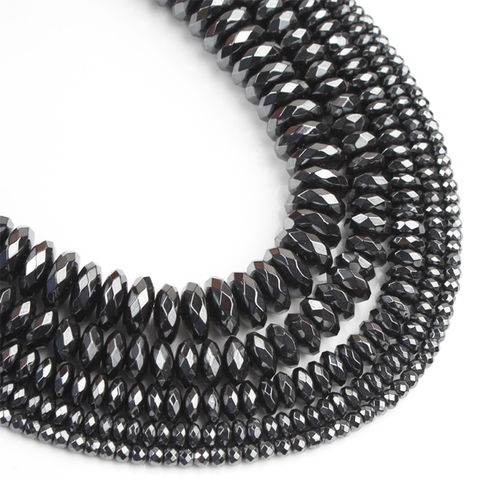 Bracelet à bricoler soi-même perles en pierre d'hématite naturelle à facettes, rondes, pierres espacées, pour la fabrication de bijoux, accessoires de boucle d'oreille ► Photo 1/5