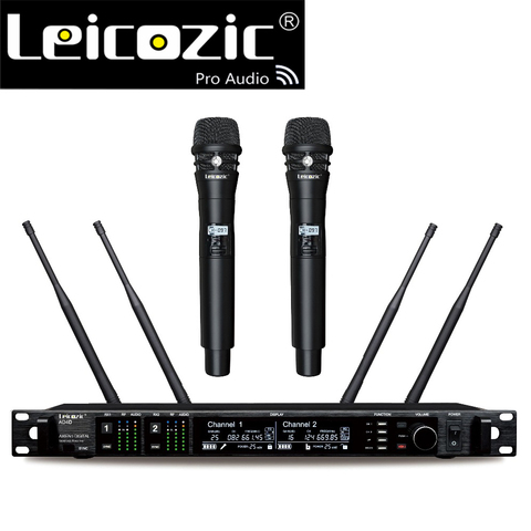 Leicozic AD4D Microphone numérique sans fil professionnel double canal récepteur numérique 645-695Mhz véritable diversité scène Mircrofone ► Photo 1/6