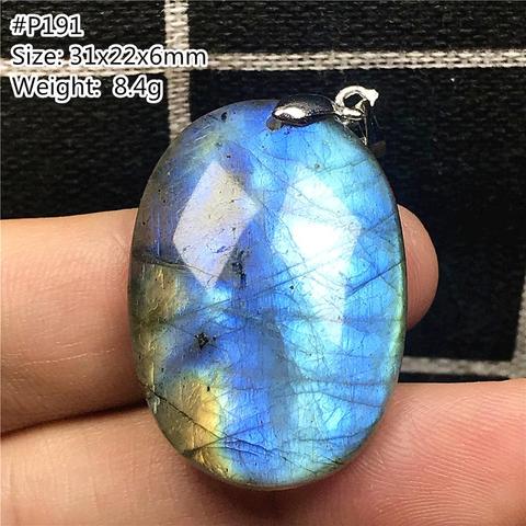 Collier pendentif en Labradorite, jaune et bleu naturel, bijou pendentif pour femmes et hommes, perles ovales, pierre de lune en cristal argenté, AAAAA ► Photo 1/6