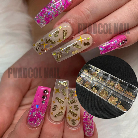 12 grilles Nail Art or paillettes métalliques paillettes ongles paillettes paillettes charme vernis acrylique conceptions manucure Accessoires décoration ► Photo 1/6