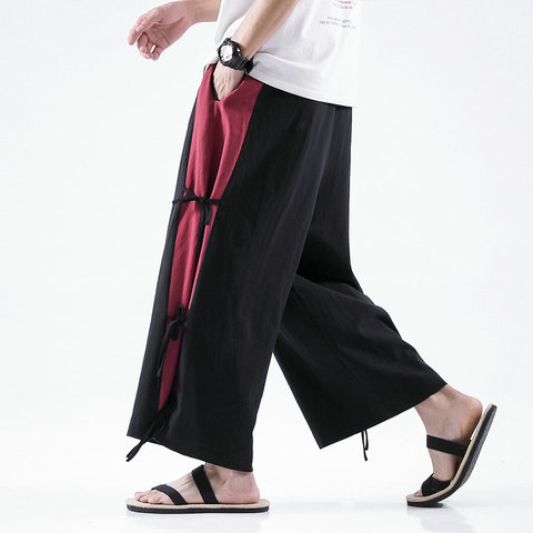 Coton lin pantalon à jambes larges hommes Style chinois pantalon de Jogging décontracté grand 5XL 2022 printemps haute qualité pantalons de survêtement hommes pantalons ► Photo 1/5