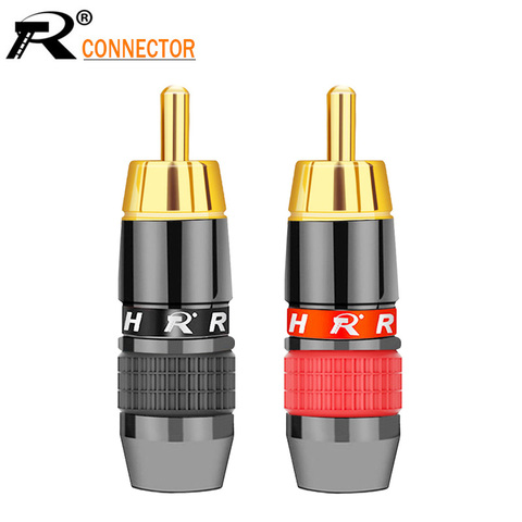1 paire/2 pcs Or plaqué RCA Fil connecteur RCA mâle plug adaptateur Vidéo/Audio Connecteur Soutien 8mm Câble noir et rouge ► Photo 1/6
