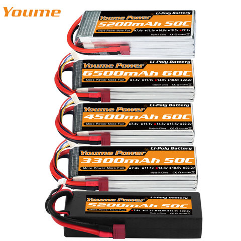 Youme – batterie Lipo RC 2S 3S 4s 6s, 11.1v 14.8V 22.2v 5000mah 5200mah 6200mah 6500mah 3300mah mah, rc, voiture, Drones, bateau, prise XT60 ► Photo 1/6