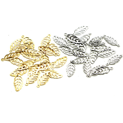 100 pcs/lot en acier inoxydable feuille d'or breloques collier feuilles pendentif bricolage artisanat fabrication de bijoux artisanat accessoires fournitures ► Photo 1/2