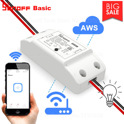 Itead Sonoff basique R2 Wifi bricolage intelligent sans fil commutateur à distance Domotica Module de contrôleur de lumière fonctionne avec Alexa Google Home eWeLink ► Photo 1/6