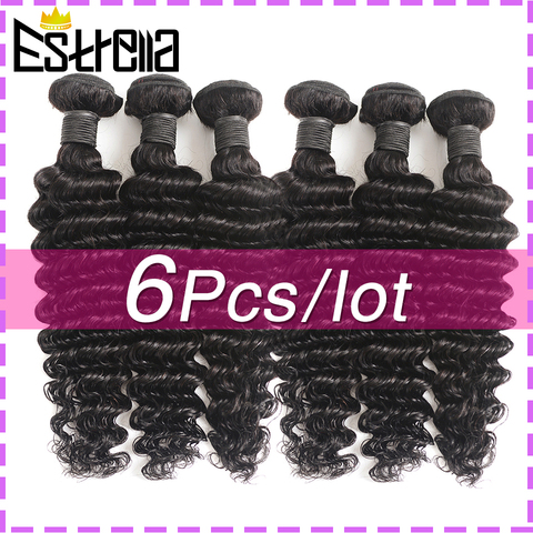 Tissages en lot péruviens naturels Deep Wave, couleur naturelle, 8-26 pouces, Extensions de cheveux, 6 pièces/lot, promotion ► Photo 1/6