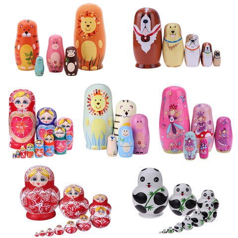 Ensemble de 5/10 pièces/ensemble de poupées russes nicheurs, garçons et filles, materyoshka, jouets en bois faits à la main, décoration artisanale, cadeau de noël et de nouvel an pour enfants ► Photo 1/6