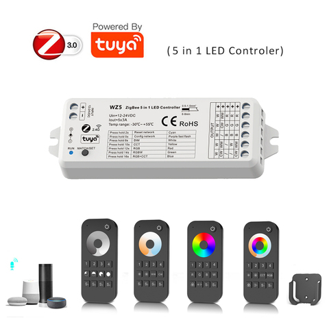 TUYA Zigbee contrôleur Led intelligent DC12V 24V DIM rvb RGBW RGBWW RGBCW RGBCCT bande 2.4G RF à distance Google Echo Plus contrôle vocal ► Photo 1/6