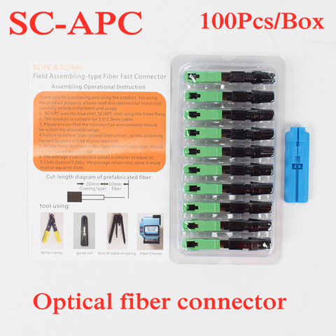 100 pièces FTTH SC APC monomode fibre optique SC APC connecteur rapide fibre optique connecteur rapide approvisionnement pré-intégré ► Photo 1/6
