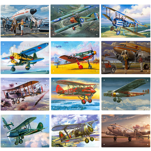 Style américain avion combattant rétro métal signes bricolage texte avion autocollant mural Vintage peinture affiche Pub Bar chambre décor à la maison ► Photo 1/6