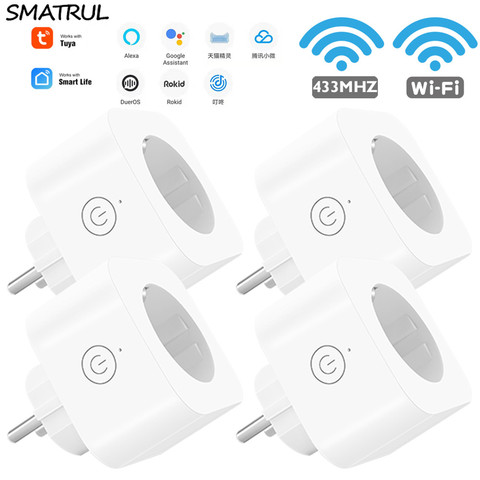 SMATRUL WiFi prise intelligente prise ue RF 433MHz adaptateur sans fil télécommande vocale moniteur d'alimentation pour Google Home Alexa Tuya ► Photo 1/6