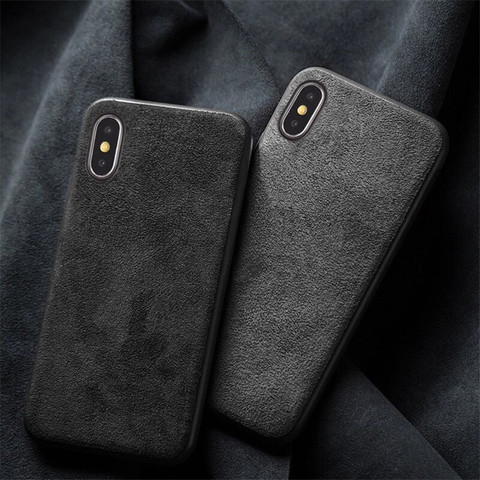 Italien Alcantara Pour iPhone 11 Pro Max 12 Mini SE 6 7 8 Plus En Daim De Luxe Étui En Cuir Pour iPhone XS Max XR X Couverture Arrière ► Photo 1/6