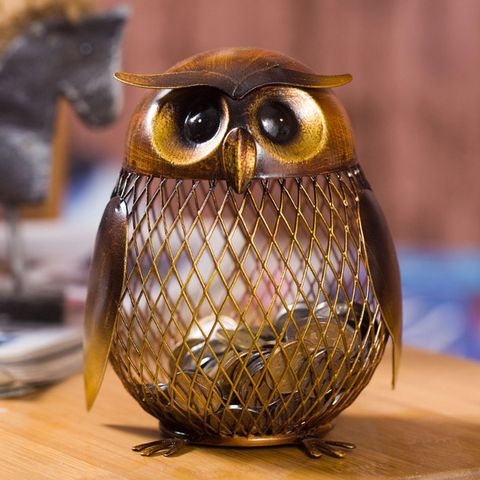 Tirelire en métal en forme de hibou, boîte de rangement pour pièces de monnaie, pot, décoration de maison, Figurines artisanales, cadeau de noël pour enfants ► Photo 1/5