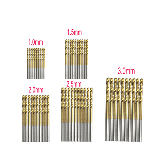 Mèches à revêtement en titane HSS, jeu de forets en acier à grande vitesse, outils de perçage électriques de haute qualité pour le bois 1/1.5/2/2.5/3mm 50 pièces ► Photo 1/6