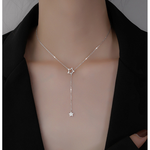 Christmas Gift 925 Sterling Silver Cute Shiny Star Choker Drop Charm Necklaces Charming Woman Wedding Party Birthday Jewelry ► Photo 1/6